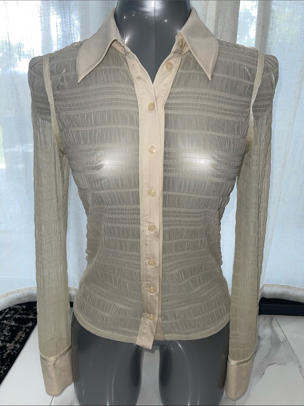 Jonathan Simkhai Cream Sheer women’s Button Down Shirt